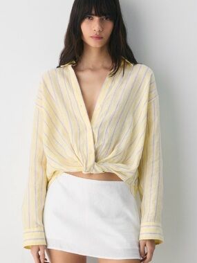 Aritzia little moon Portofino Striped Button-Front Shirt with Front Knot